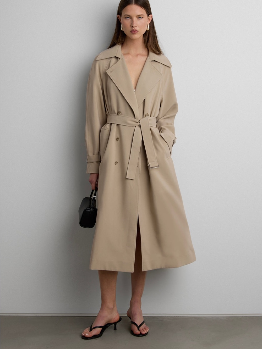 OAK + FORT Double-Breasted Trench Coat - Warm Beige